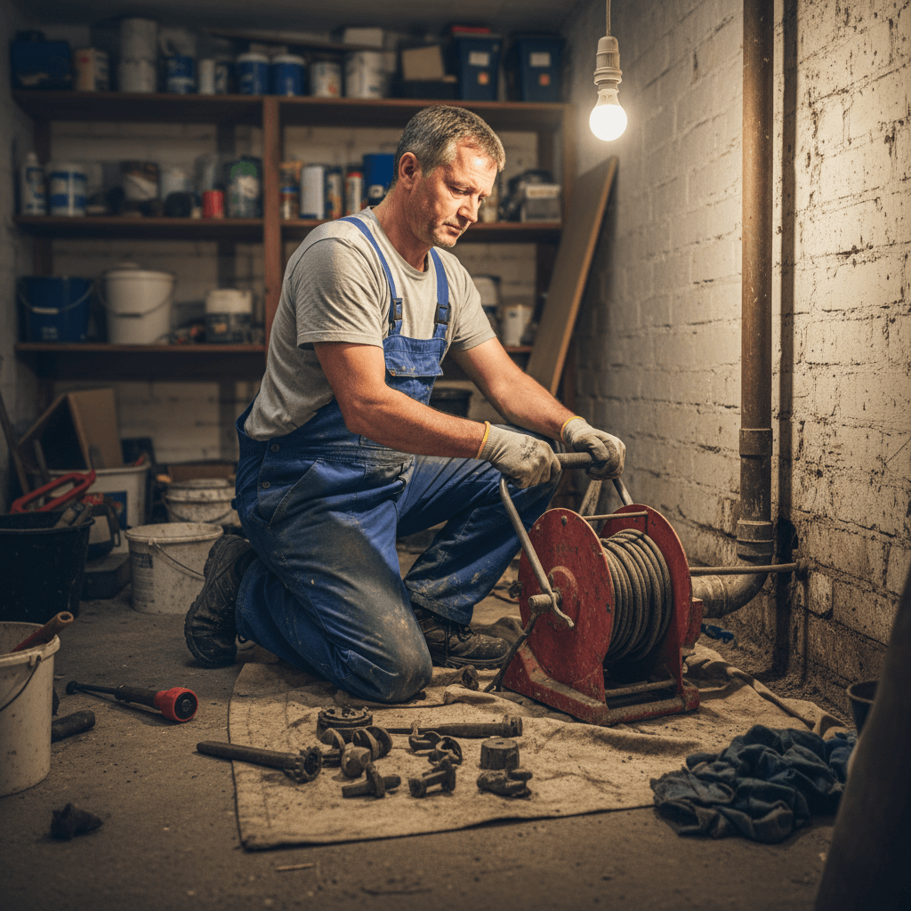 Einsatzfahrzeug für Rohrreinigung in einer deutschen Straße