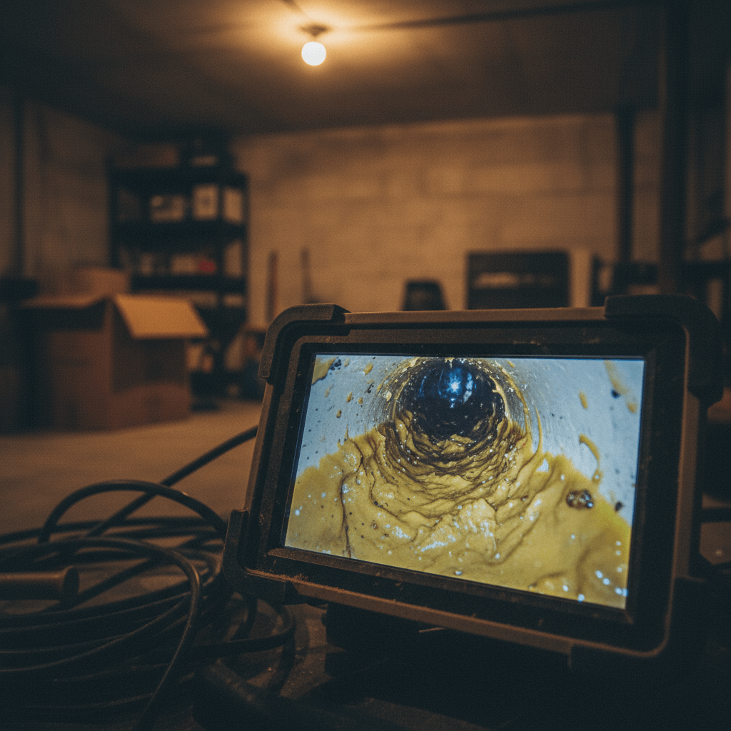 Monitor einer Inspektionskamera zeigt Rohrinneres