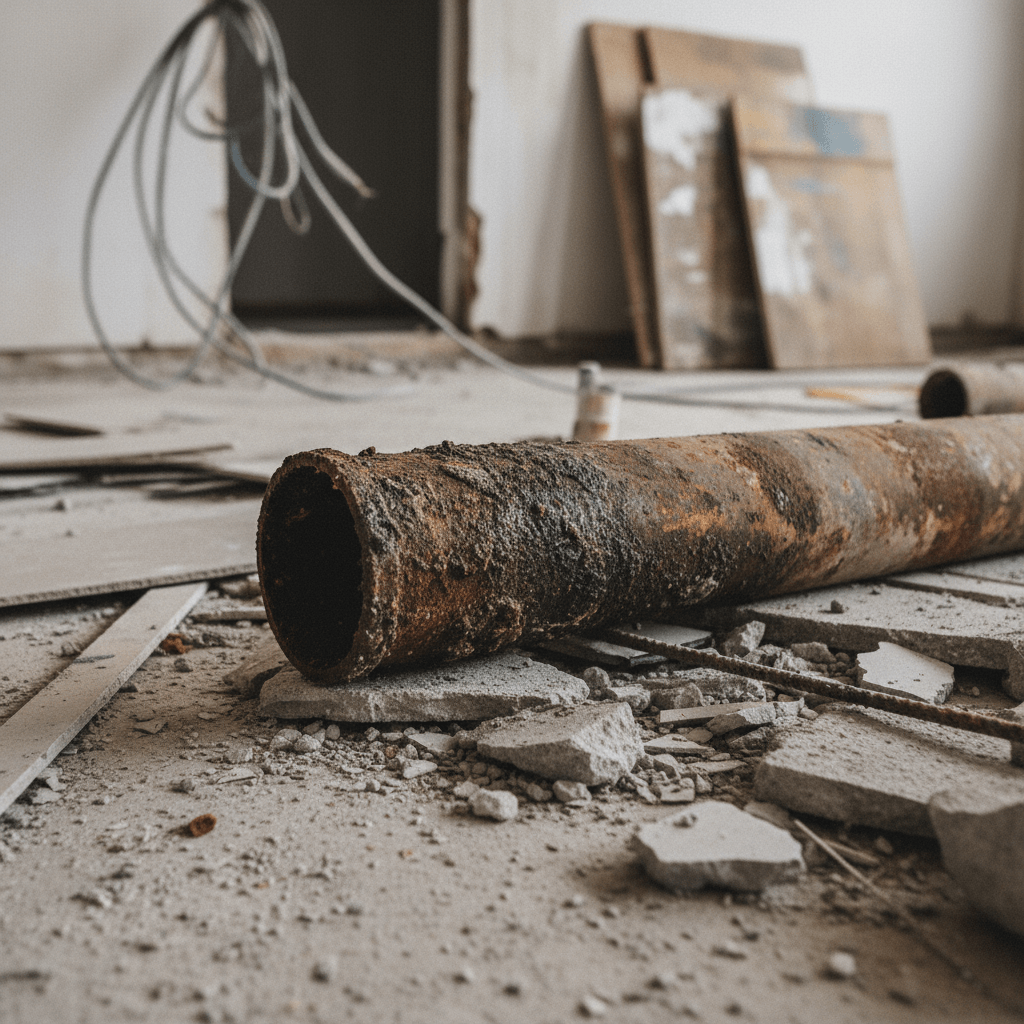 Entferntes Rohrstück mit starken Ablagerungen bei einer Rohrreinigung